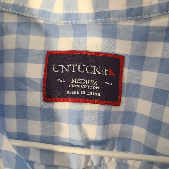 UNTUCKit Blue Plaid Gingham Shirt Long Sleeve Cotton Casual Size M - Picture 3 of 7